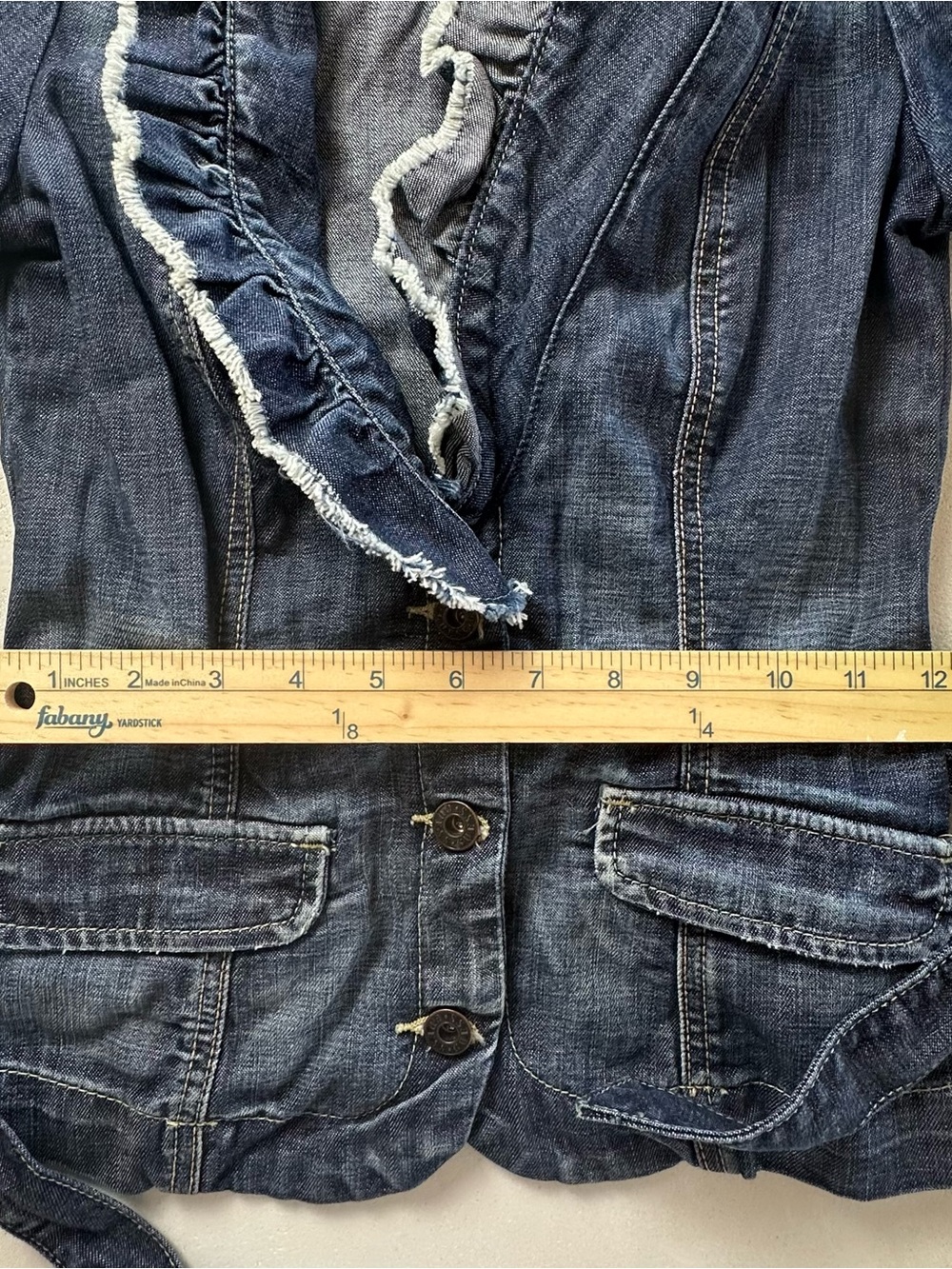 Guess Jeans Dark Denim Ruffled Short-Sleeve Jacket - Picture 5 of 9